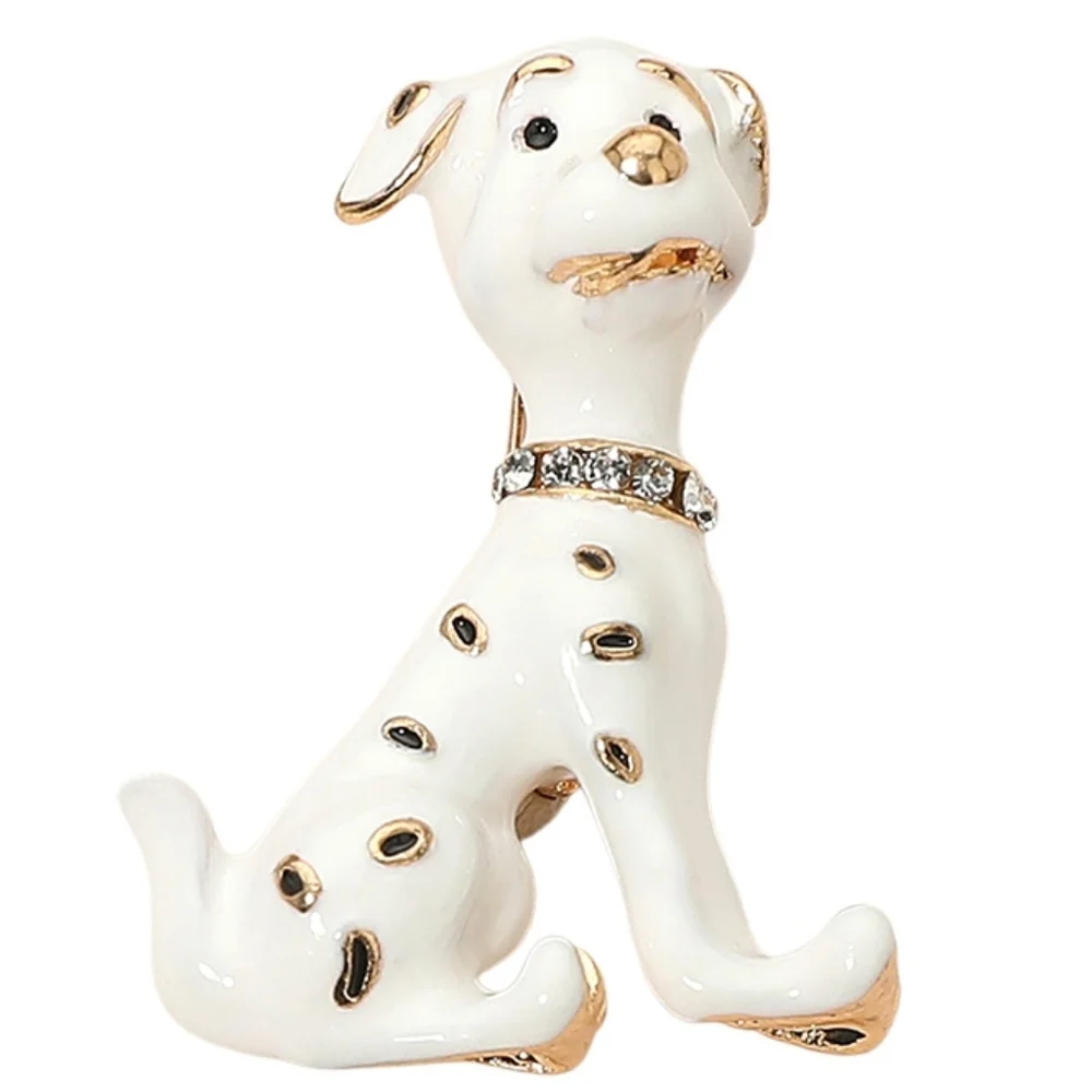 White Dalmation Dog Puppy Rhinestone Crystal 1.5 Inch Brooch Pin Gold Accessory